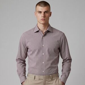 Todd Snyder Dress Shirt Mens 16.5 32/33 Burgundy Gingham Cotton Spread Collar